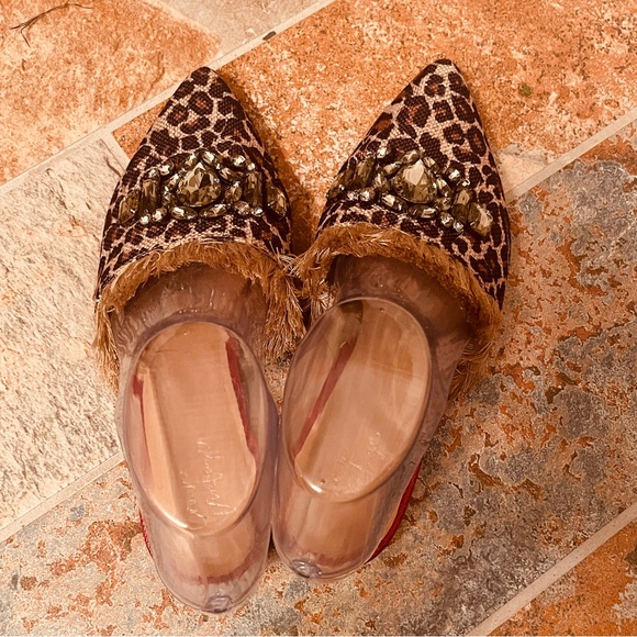 🐆Fabulous RARE Leopard Rhinestone & Fringe Flat Slides by Crown Vintage! - Picture 11 of 16
